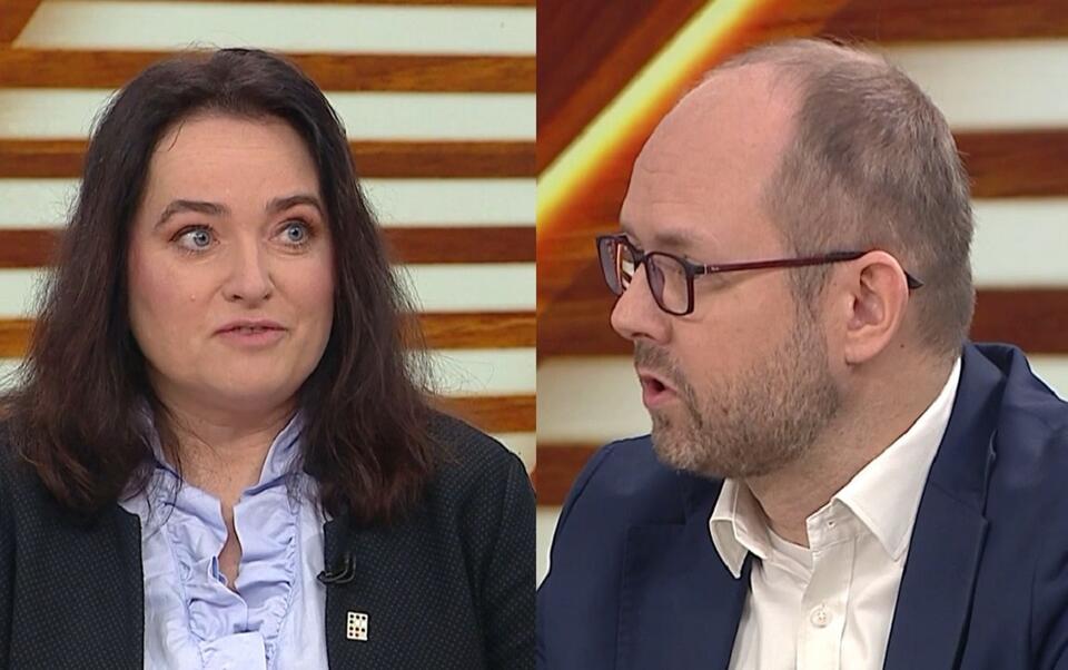 Anita Kucharska Dziedzic (Lewica) i Marcin Przydacz (BPM KPRP) w "Woronicza 17" / autor: screen TVP Info
