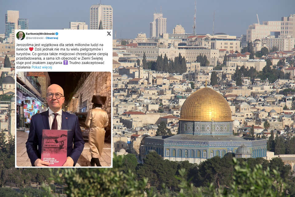 Poseł PiS Bartłomiej Wróblewski relacjonuje swój pobyt w Jerozolimie, która - jak podkreślił - jest wyjątkowa dla setek milionów ludzi na świecie.  / autor: Fratria