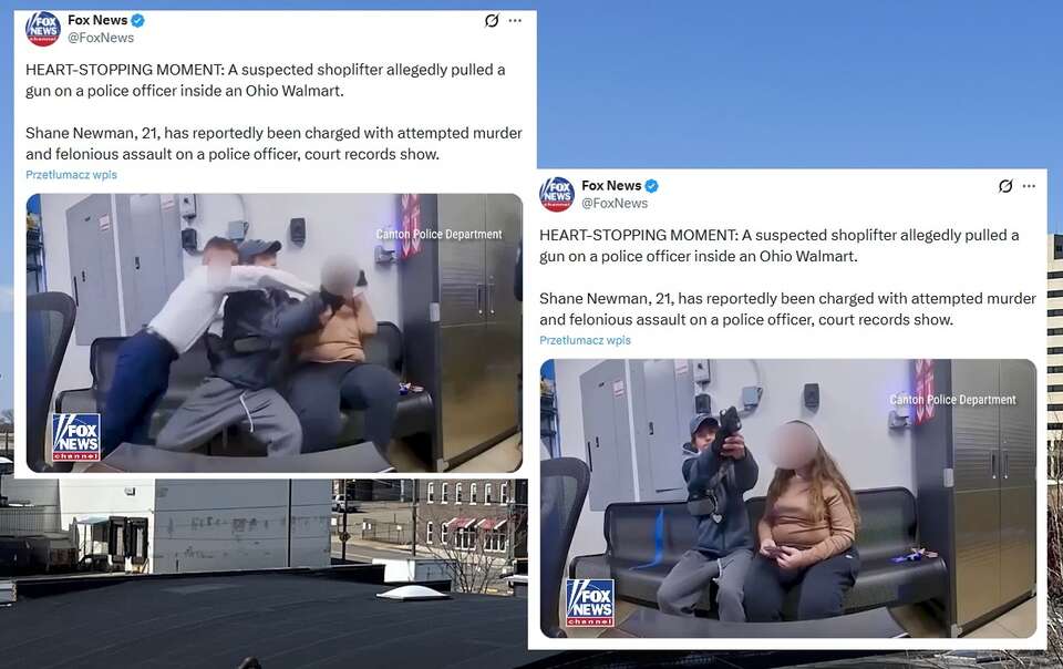 Chciał zastrzelić policjanta. Bohaterska reakcja ochroniarza