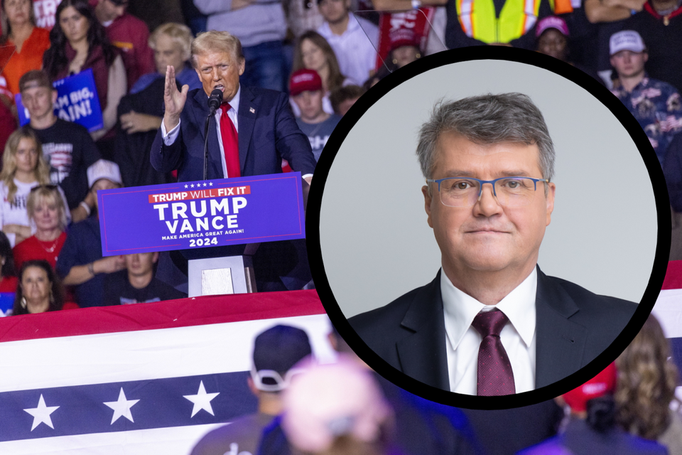 Maciej Wąsik / wiec Donalda Trumpa / autor: Fratria (Wąsik)//// PAP/EPA/SHAWN THEW  (Trump)