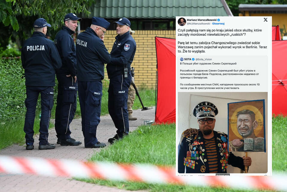 Funkcjonariusze policji w pobliżu miejsca zabójstwa przy ulicy Królowej Jadwigi w Białej Podlaskiej / autor: PAP/Wojtek Jargiło/X