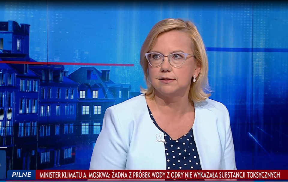 Minister klimatu i środowiska Anna Moskwa w programie "Gość Wiadomości" na antenie TVP / autor: screen: vod. tvp.pl