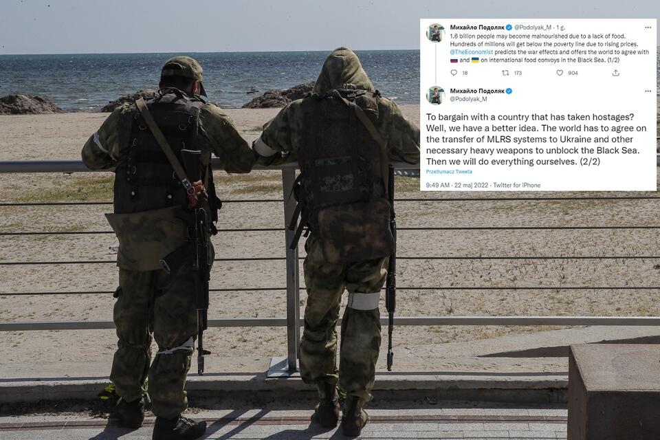 Rosyjscy żołnierze nad Morzem Czarnym / autor: PAP/EPA; Twitter/Михайло Подоляк