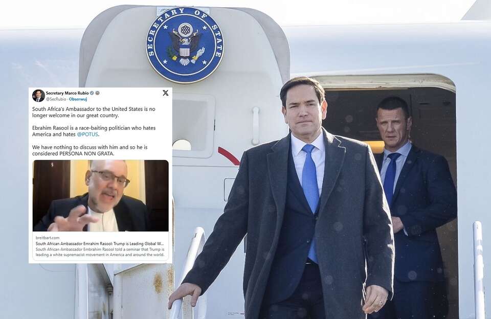 Sekretarz stanu USA Marco Rubio, w miniaturze wpis o ambasadorze RPA / autor: PAP/EPA/FREDDIE EVERETT/US STATE DEPARTMENT/HANDOUT, X/Secretary Marco Rubio