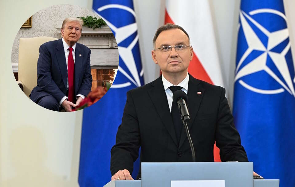 Prezydent RP Andrzej Duda, w miniaturze prezydent-elekt USA Donald Trump / autor: PAP/Radek Pietruszka; PAP/EPA/AL DRAGO / POOL