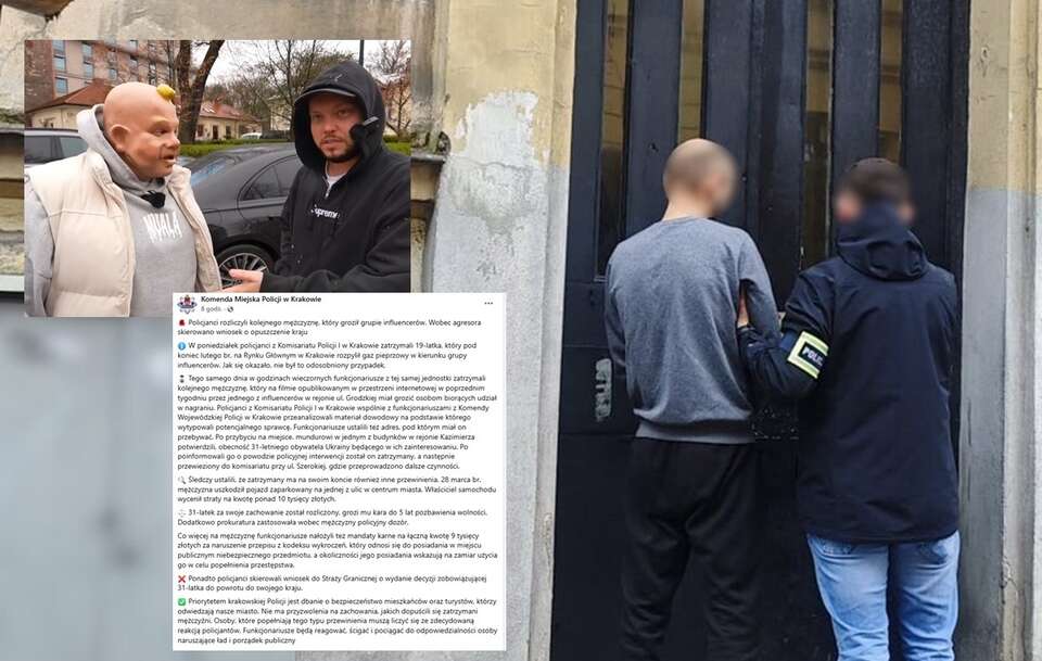 Mężczyzna, który groził youtuberom zatrzymany przez krakowską policję / autor: krakow.policja.gov.p/YT: @ksiazulo