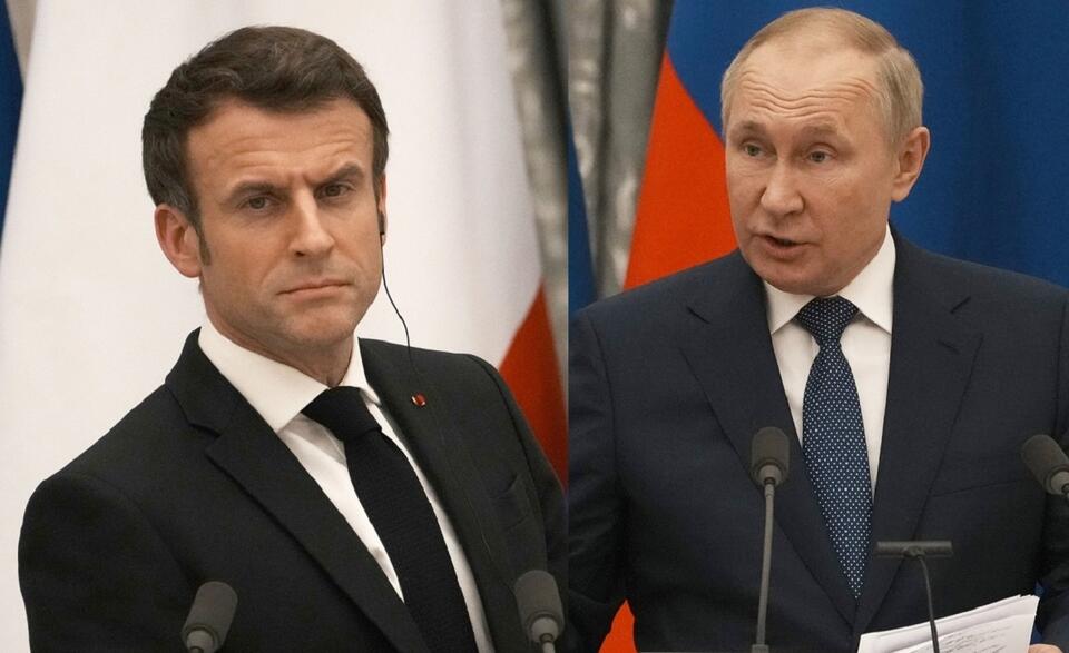 Prezydent Francji Emmanuel Macron/Rosyjski przywódca Władimir Putin / autor: PAP/EPA