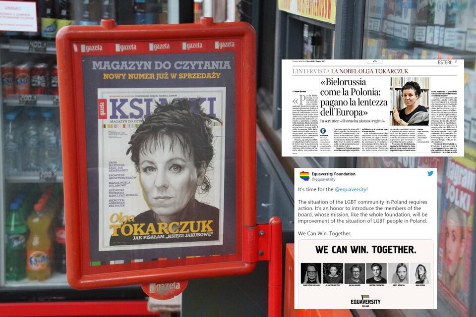 Olga Tokarczuk na okładce magazynu wydawanego przez Agorę / autor: Fratria; Twitter; corriere.it