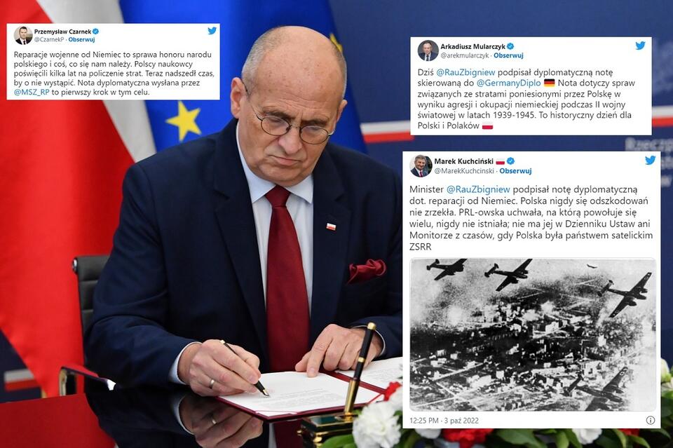 Szef MSZ podpisuje notę dyplomatyczną w sprawie reparacji, która zostanie przekazana dyplomacji niemieckiej / autor: PAP/Radek Pietruszka; Twitter