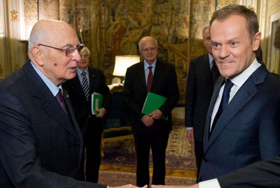 Premier Donald Tusk i prezydent Włoch  Giorgio Napolitano, PAP/EPA