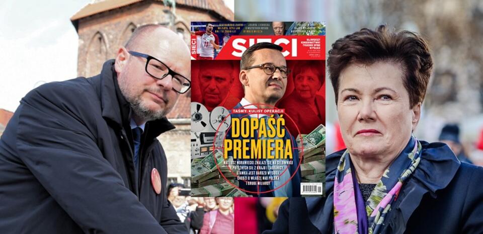 Paweł Adamowicz; okładka tygodnika 'Sieci'; Hanna Gronkiewicz-Waltz / autor: PAP/Adam Warżawa; Fratria (x2)