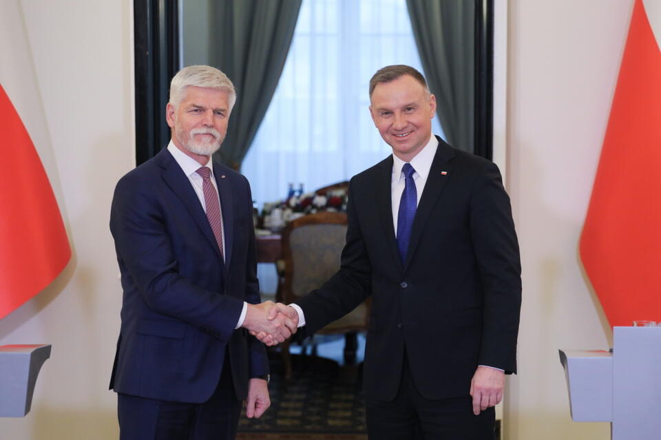 Prezydent RP Andrzej Duda (P) i prezydent Czech Petr Pavel / autor: PAP/Paweł Supernak