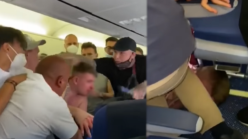 Bójka na pokładzie samolotu linii KLM - nagranie z mediów społecznościowych / autor: YouTube/Big Tip Tony