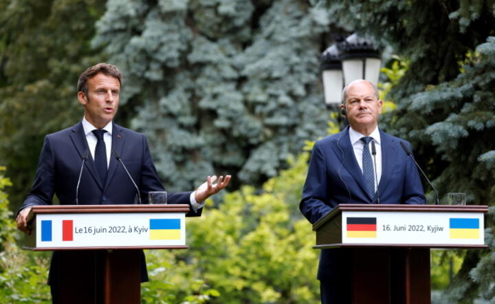 Prezydent Francji i kanclerz Niemiec podczas wczorajszej wizyty na Ukrainie. / autor: PAP/EPA/LUDOVIC MARIN / POOL