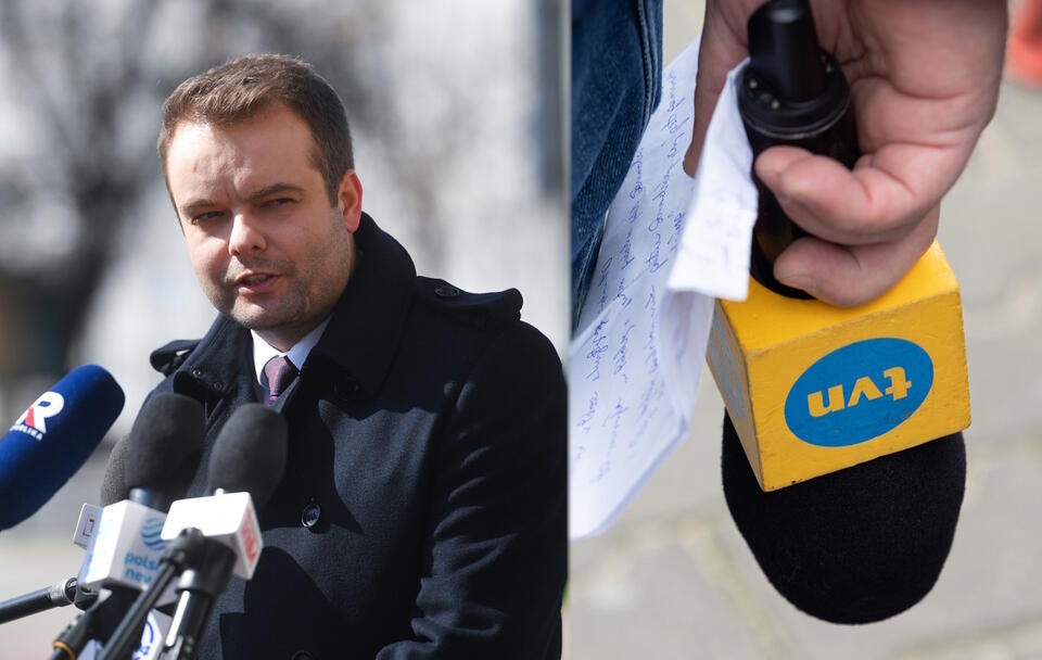 Rzecznik PiS Rafał Bochenek; mikrofon stacji TVN (zdj. ilustracyjne) / autor: PAP/Piotr Nowak; Fratria
