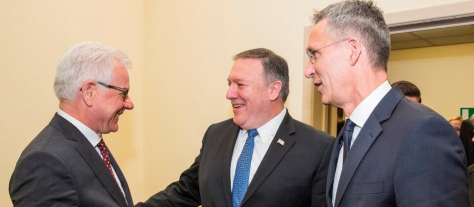 Jacek Czaputowicz, Mike Pompeo, Jeans Stoltenberg / autor: fot. MSZ/Twitter