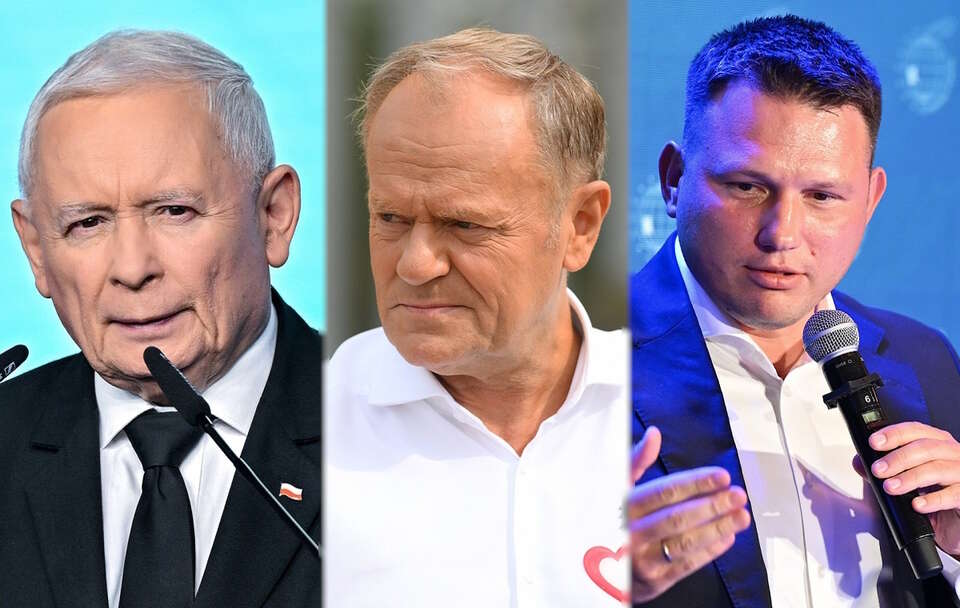 Jarosław Kaczyński, Donald Tusk i Sławomir Mentzen / autor: PAP/Radek Pietruszka, PAP/Artur Reszko, PAP/Maciej Kulczyński