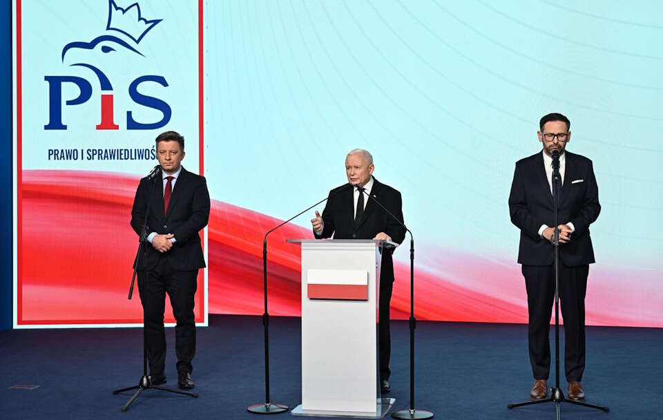 Jarosław Kaczyński, Michał Dworczyk i Daniel Obajtek / autor: PAP/Radek Pietruszka
