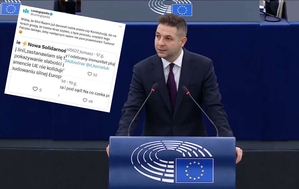 Europoseł PiS Patryk Jaki / autor: YouTube/Parlament Europejski w Polsce, X/ Lemingopedia