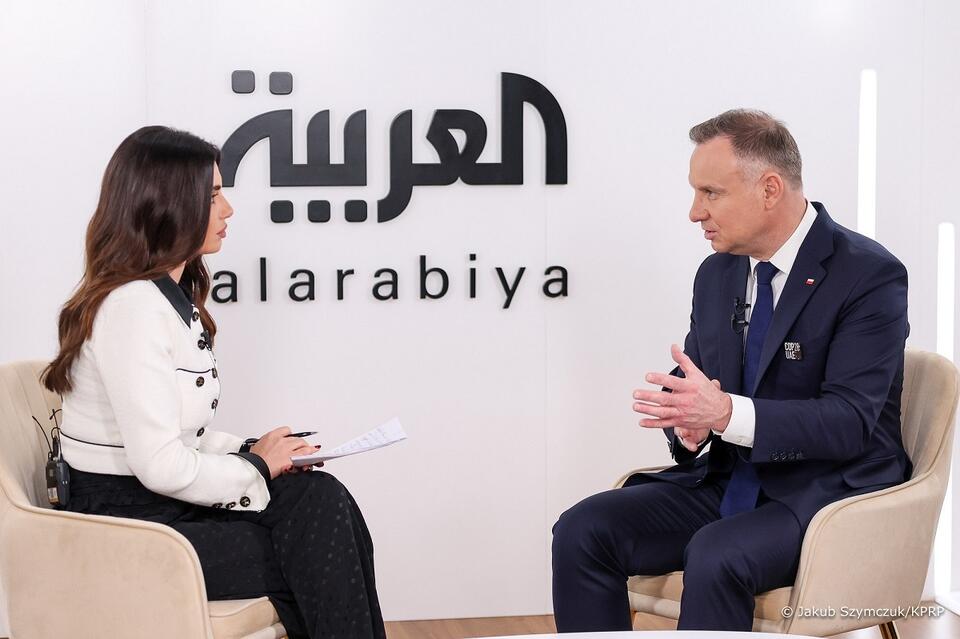 Prezydent Andrzej Duda udzielił wywiadu telewizji Al–Arabiya drugiego dnia szczytu klimatycznego COP28 w Dubaju / autor: Jakub Szymczuk/KPRP