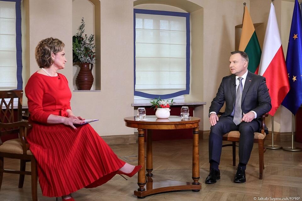 W wywiadzie dla TVP Wilno Prezydent  Andrzej Duda  podsumował zakończoną właśnie dwudniową wizytę na Litwie / autor: Jakub Szymczuk/KPRP
