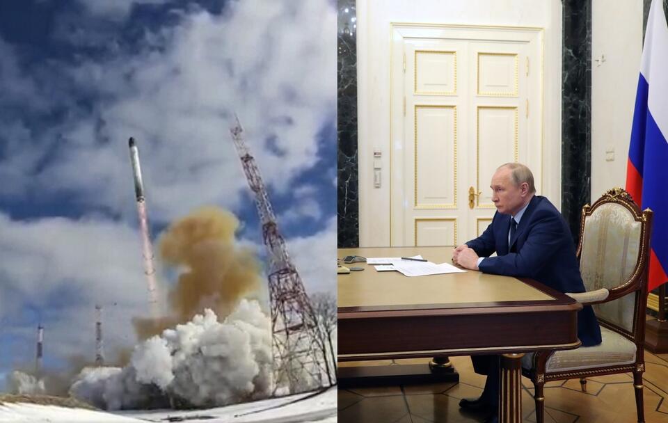 Test rakiety Sarmat, potocznie zwanej jako Szatan II / autor: PAP/EPA/RUSSIAN DEFENCE MINISTRY PRESS SERVICE / HANDOUT; PAP/EPA/MIKHAIL KLIMENTYEV / KREMLIN POOL / SPUTNIK