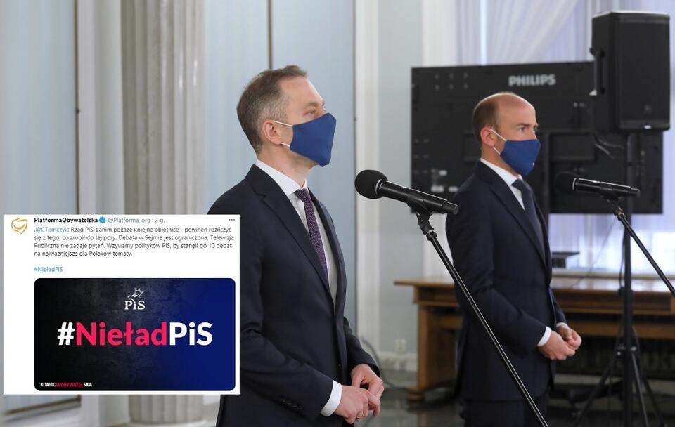 Szef klubu parlamentarnego KO Cezary Tomczyk i przewodniczący PO Borys Budka / autor: PAP/Albert Zawada; Twitter