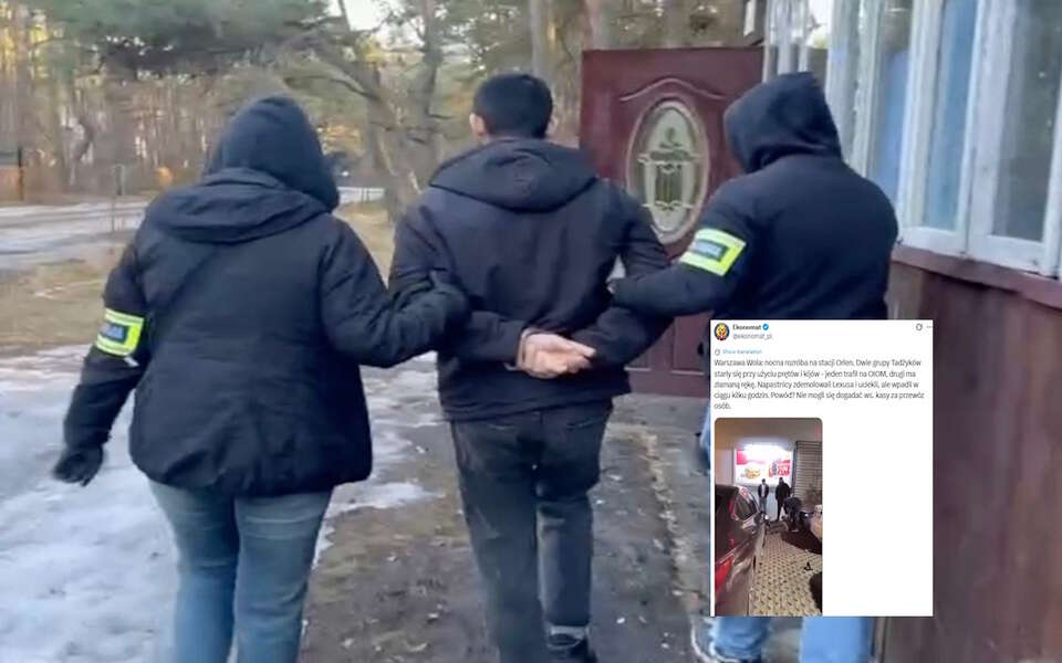 Na zdjęciu zatrzymany ws. brutalnej bójki na stacji Orlen w Warszawie oraz wpis profilu Ekonomat (screen z X) / autor: Policja Warszawa/X-Ekonomat (screen)