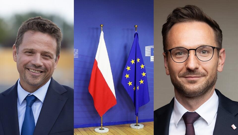 Rafał Trzaskowski/Flagi Polski i UE/Waldemar Buda / autor: Fratria