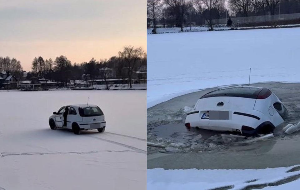 Auto na lodzie; Tonące auto  / autor: slaska.policja.gov.pl