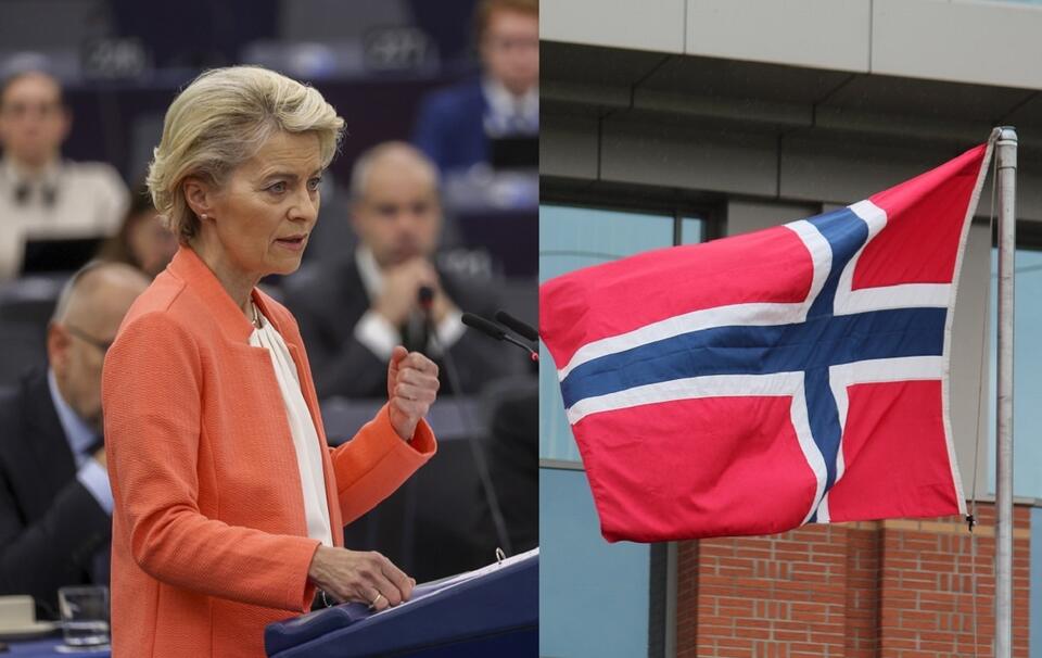 Ursula von der Leyen/Flaga Norwegii / autor: PAP/EPA/Fratria