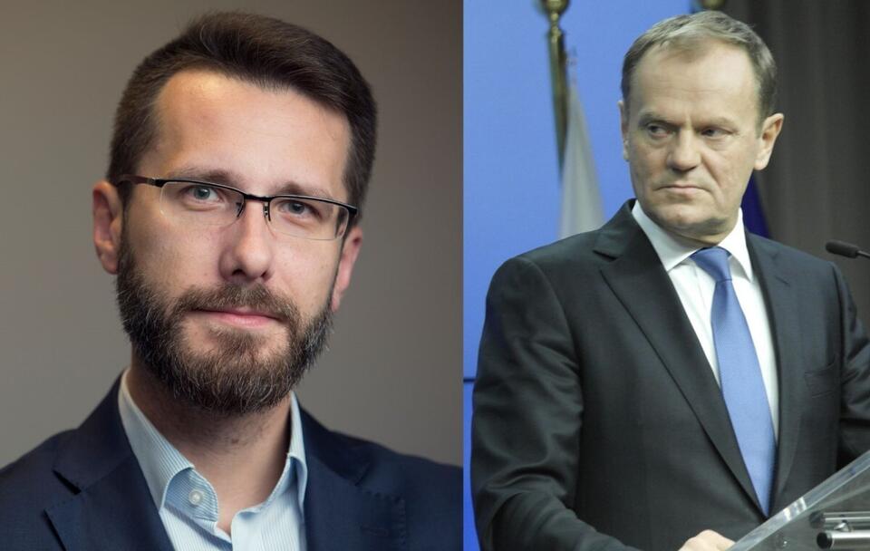 Radosław Fogiel/ Donald Tusk  / autor: Fratria