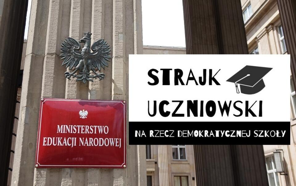 Siedziba MEN; grafika Strajku Uczniowskiego / autor: Fratria; Facebook: Strajk Uczniowski