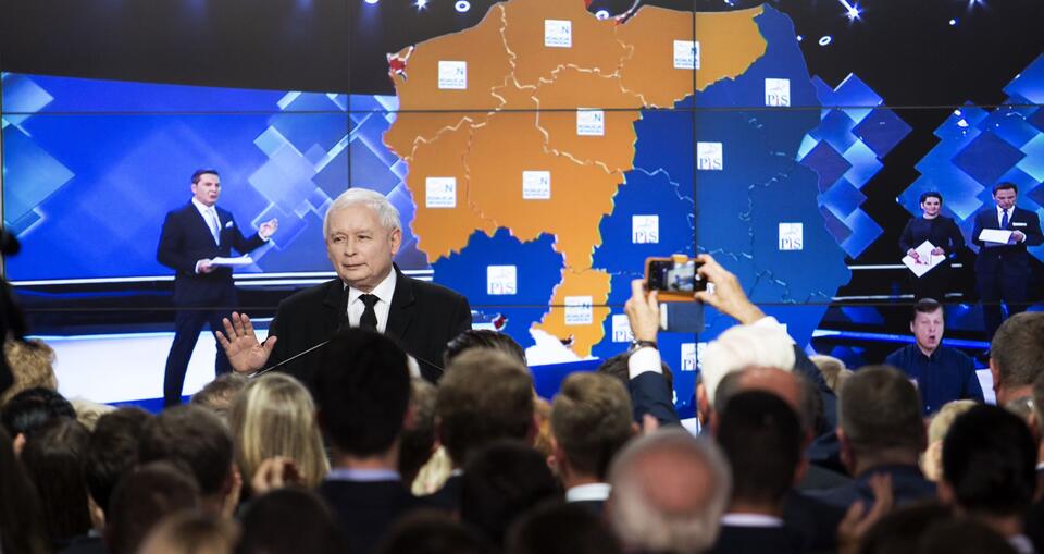 Wieczór wyborczy w sztabie PiS, przemawia Jarosław Kaczyński / autor: wPolityce.pl