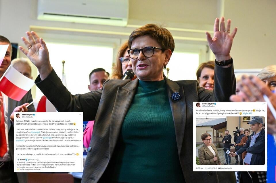 Na zdj. była premier, europoseł PiS Beata Szydło podczas spotkania z mieszkańcami w Domu Miłosierdzia w Skarżysku-Kamiennej / autor: PAP/Piotr Polak; X(Twitter)/Beata Szydło