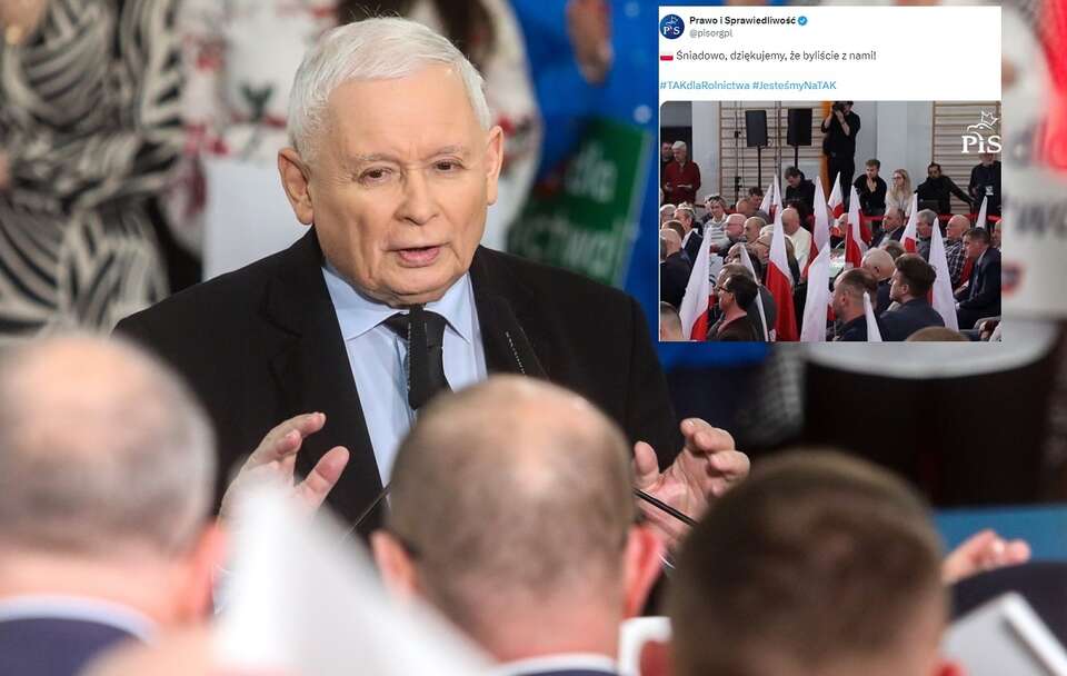 Jarosław Kaczyński w Śniadowie / autor: PAP/Artur Reszko/Twitter (screenshot)