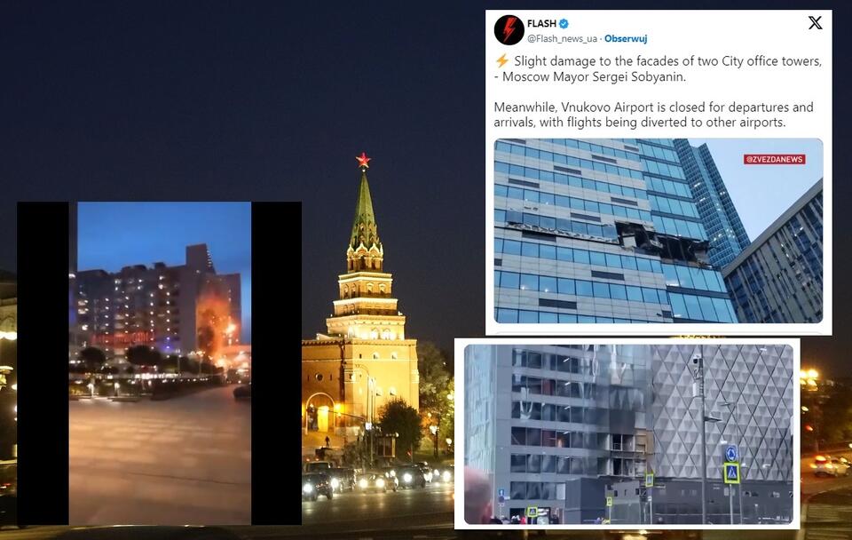 w tle Moskwa nocą (widoczny Kreml) / autor: Fratria/Twitter