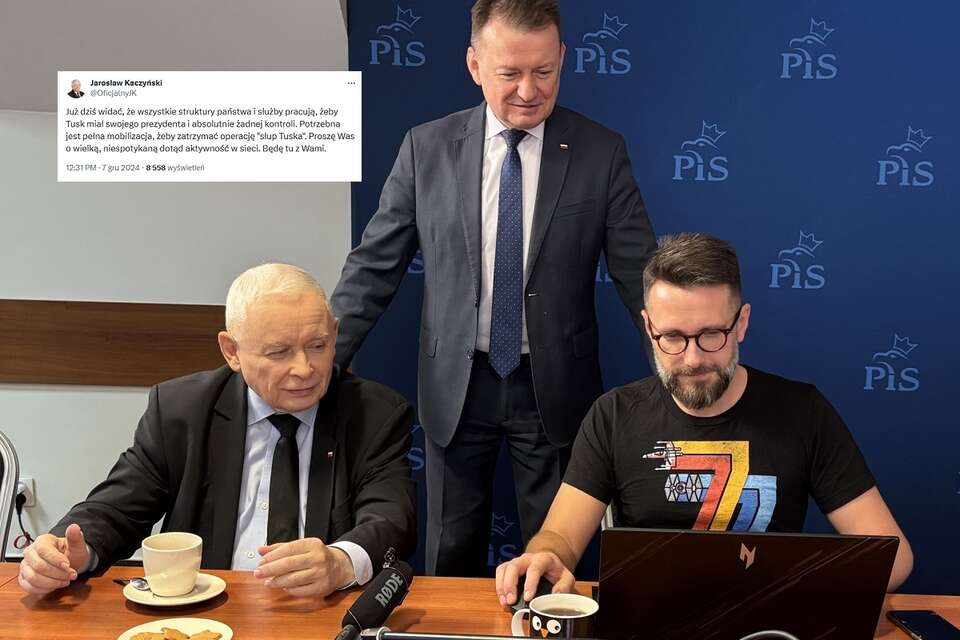 prezes PiS Jarosław Kaczyński, szef klubu PiS Mariusz Błaszczak, poseł Radosław Fogiel / autor: X/Prawo i Sprawiedliwość/@OficjalnyJK