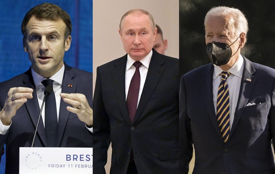 Emmanuel Macron, Władimir Putin, Joe Biden / autor: PAP/EPA/LUDOVIC MARIN / POOL; 	PAP/EPA/SERGEY GUNEEV/KREMLIN POOL/SPUTNIK / POOL; PAP/EPA