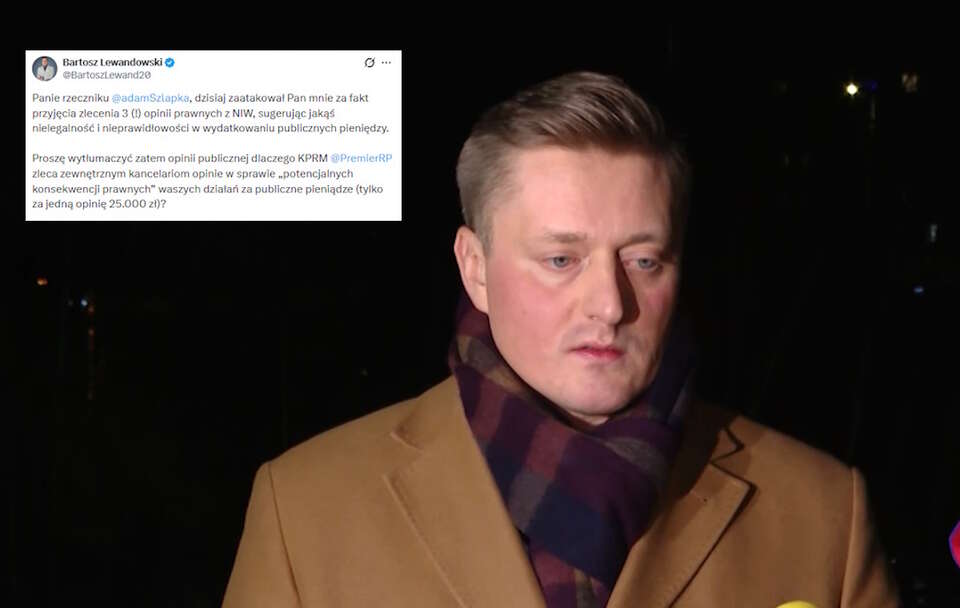Mec. Bartosz Lewandowski odpowiedział na atak rzecznika rządu Adama Szłapki i szefa NIW Michała Brauna.  / autor: Fratria/X
