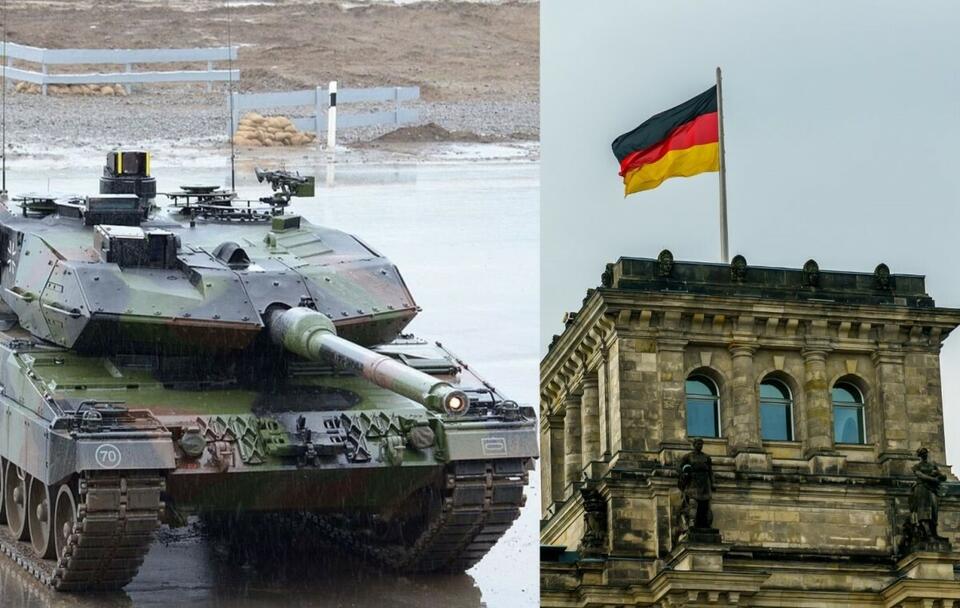 Niemiecki czołg Leopard/ Flaga Niemiec / autor: commons.wikimedia.org/synaxonag/CC BY 2.0; Fratria