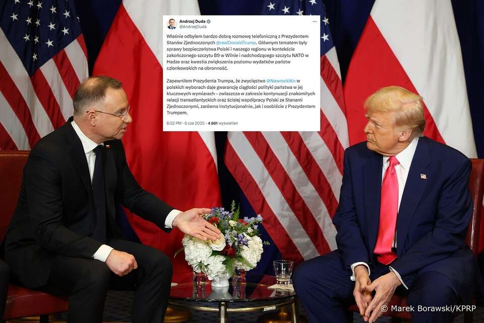 Na zdj. spotkanie prezydenta Andrzeja Dudy z prezydentem USA Donaldem Trumpem w lutym br. w Waszyngtonie / autor: Grzegorz Jakubowski/KPRP, X/Andrzej Duda