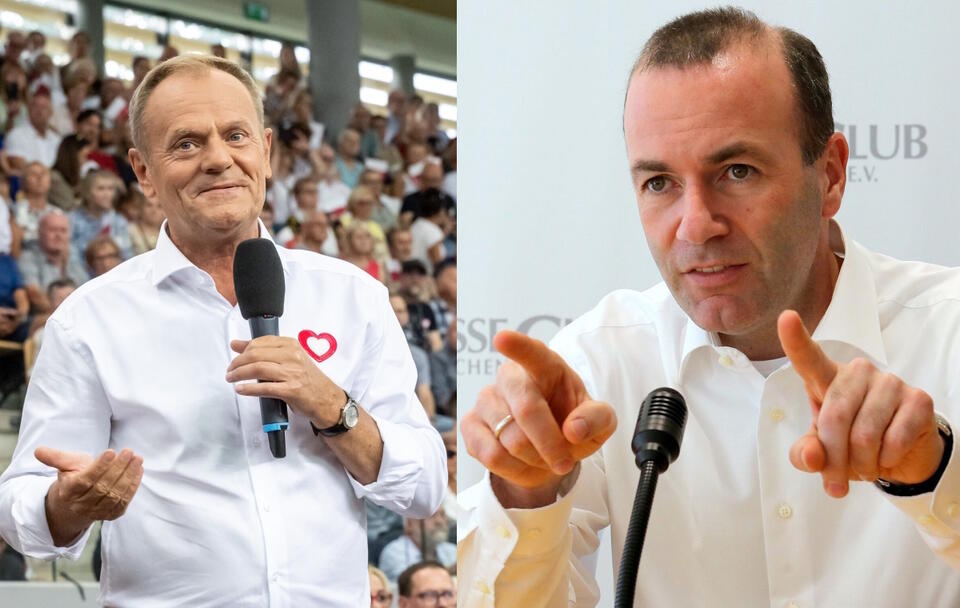 Donald Tusk i Manfred Weber / autor: PAP/Tytus Żmijewski/wikimedia.commons: Michael Lucan/https://creativecommons.org/licenses/by-sa/3.0/de/deed.en
