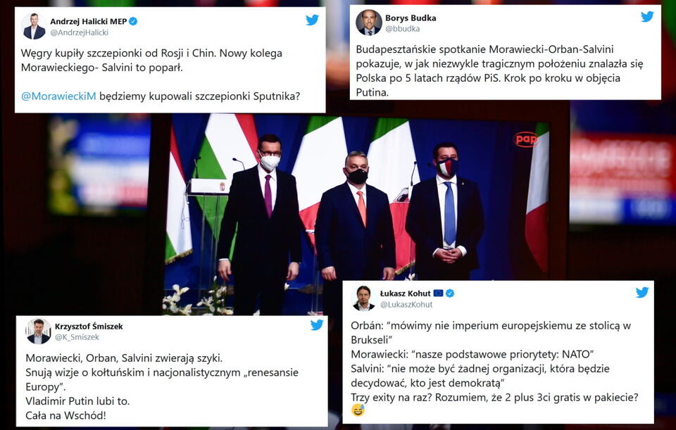 Morawiecki, Orban, Salvini / autor: PAP/Marcin Obara