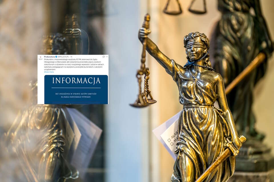 Na zdjęciu figurka Temidy  (bogini sprawiedliwości) oraz wpis Prokuratury Krajowej (screen z X) / autor: Fratria/X-Prokuratura (screen)