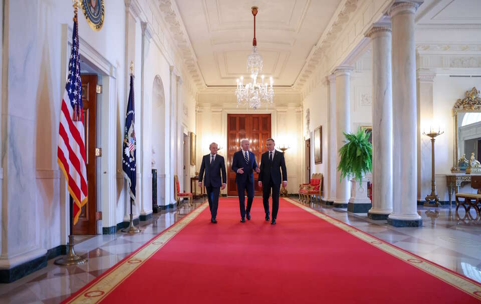 Donald Tusk, Joe Biden, Andrzej Duda / autor: PAP/EPA/Jakub Szymczuk