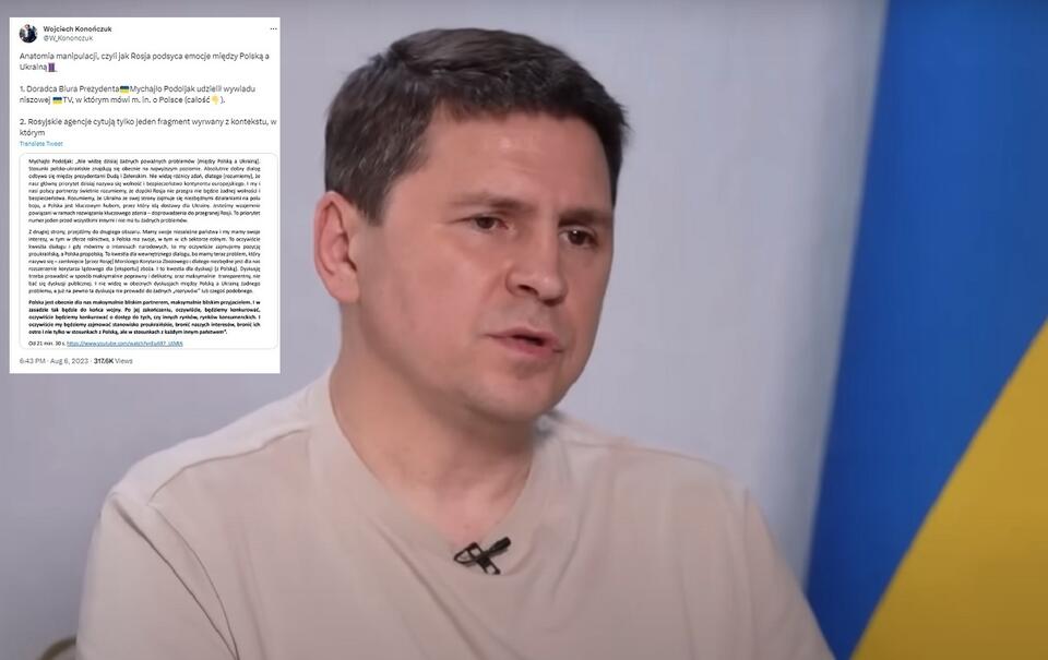 Doradca prezydenta Ukrainy Wołodymyra Zełenskiego, Mychajło Podolak / autor: Youtube/@FREEDOM_LIVE