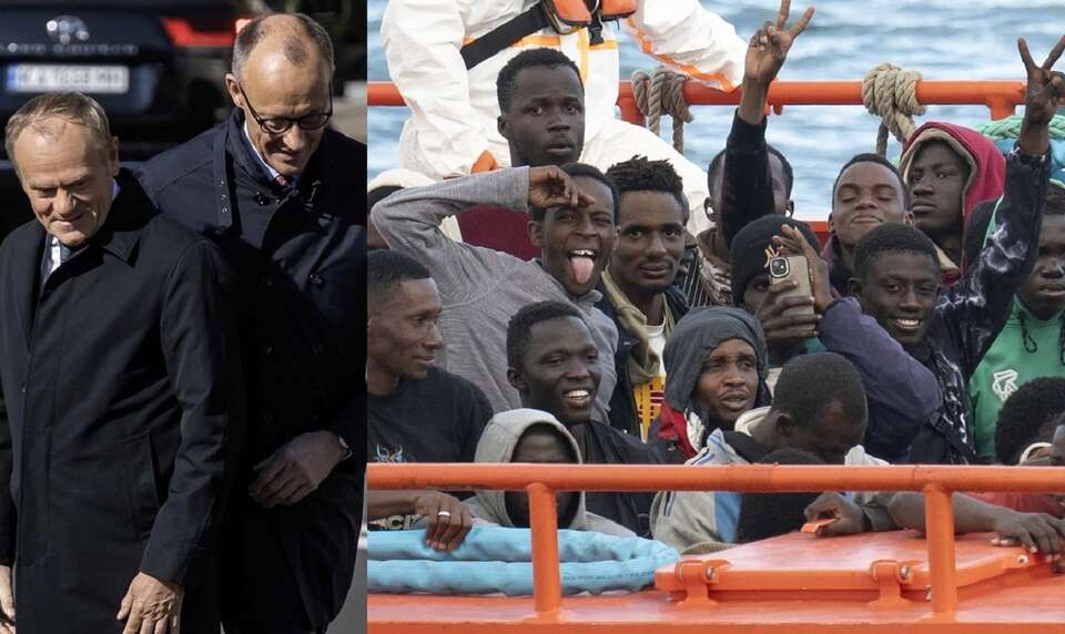 Donald Tusk i Friedrich Merz/Zdj. ilustracyjne - migranci u wybrzeży Hiszpanii / autor: PAP/Vladyslav Musiienko/PAP/EPA/Adriel Perdomo