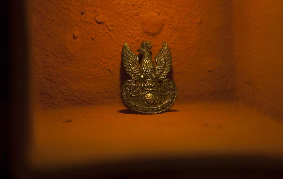 zdjęcie ilustracyjne, artefakt katyński - orzeł z munduru polskiego żołnierza / autor: Fratria