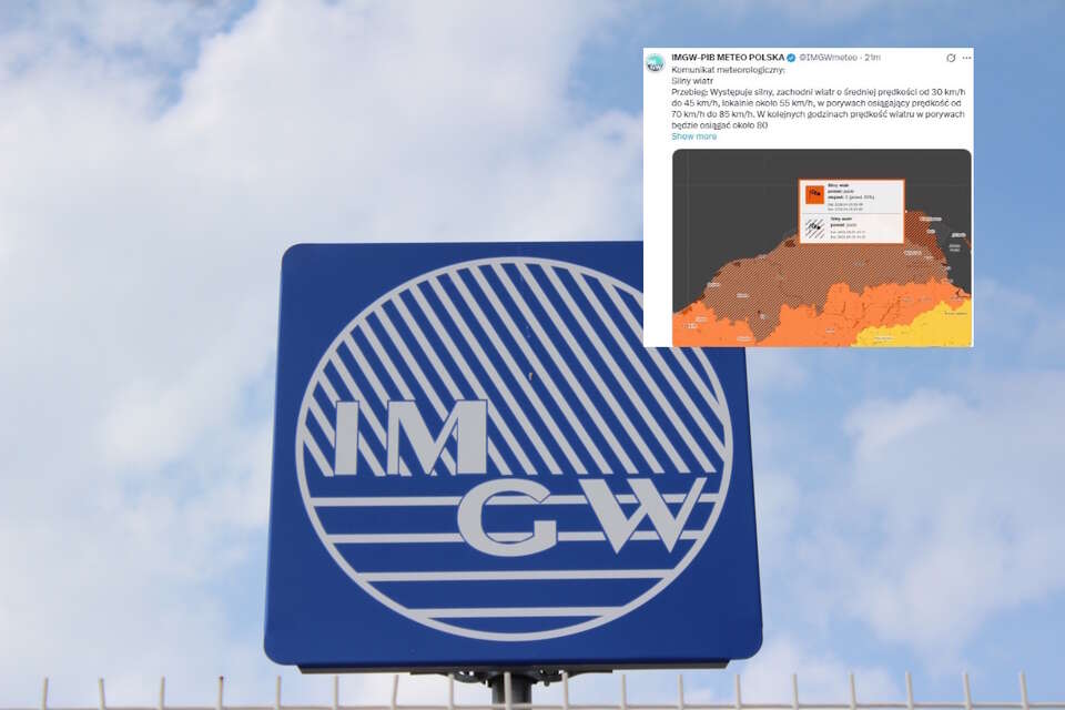 Na zdjęciu znak IMGW oraz wpis IMGW (screen z X) / autor: Fratria/X-IMGW (screen)